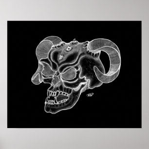 Poster Skull Teufelschädel schwarz weiß Zeichnung