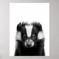 Skunk Woodland Modern Portrait noir blanc