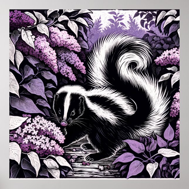 Poster Skunks et Lilac Bush Purple (Devant)