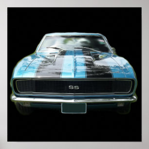 Poster Sky blue SS Camaro avec rayures noires