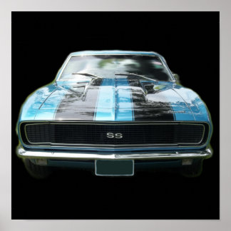 Poster Sky blue SS Camaro avec rayures noires