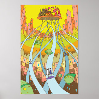 Poster Sky city accessible by high-speed elevator.