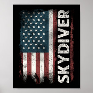 Poster Skydiver Usa Drapeau Patriotique Vintage 4E