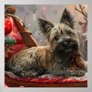 Poster Skye Terrier Chien Festif de Noël