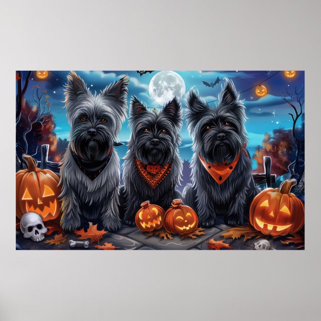 Poster Skye Terrier Halloween Éffrayant (Devant)