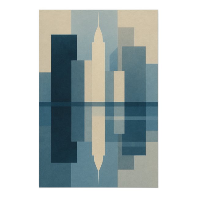 Poster Skyline Bleue – Reflets Géométriques (Devant)