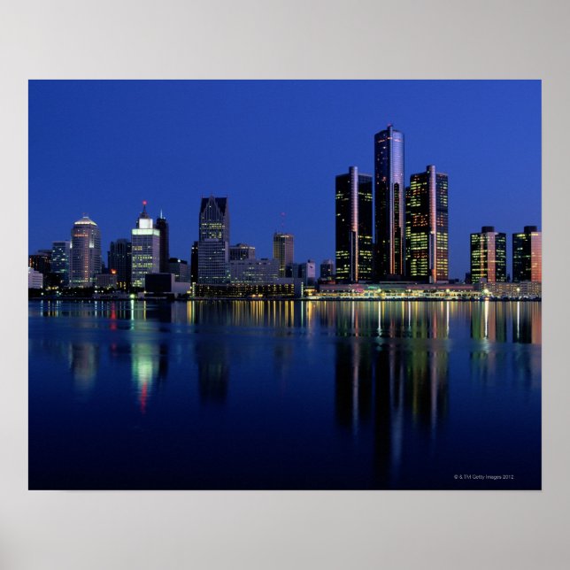 Poster Skyline de Détroit la nuit (Devant)