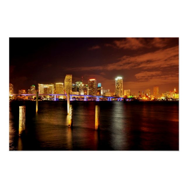 Poster Skyline de Miami la nuit, Floride (Devant)