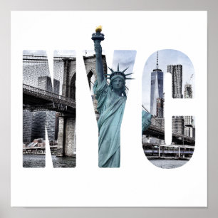 Poster Skyline De New York Avec Statue De La Liberté