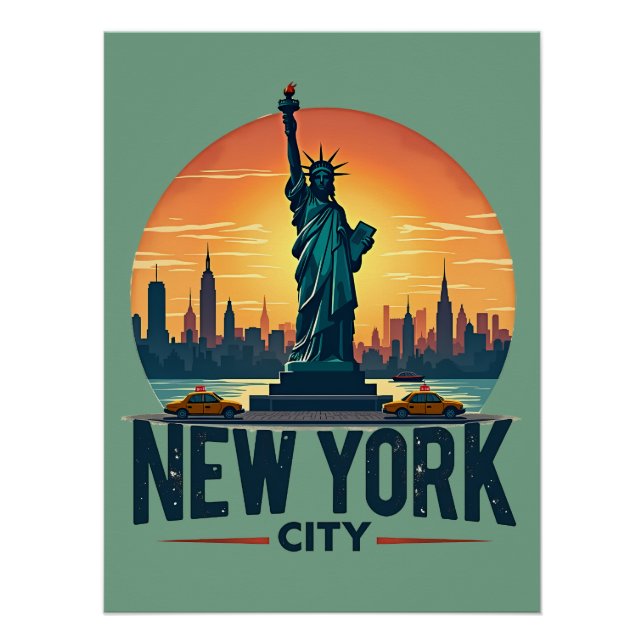 Poster Skyline de New York avec Statue de la Liberté (Devant)
