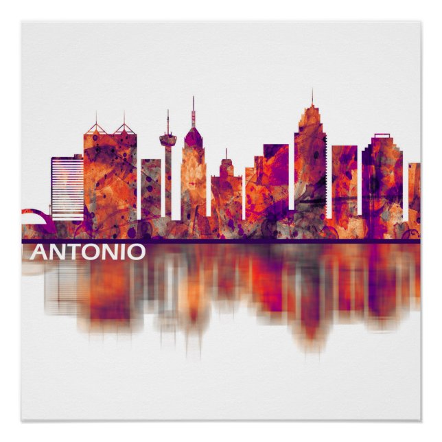 Poster Skyline de San Antonio Texas (Devant)