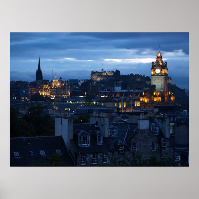 Poster Skyline d'Édimbourg à la tombée de la nuit (Devant)