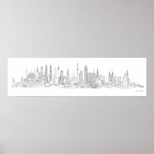 Poster Skyline du monde (Noir + Blanc)