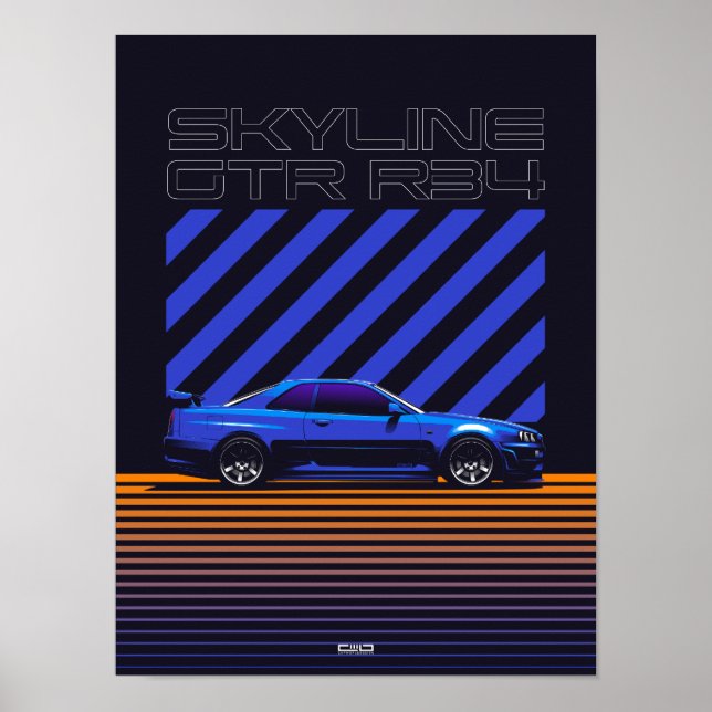 Poster Skyline GT-R R34 Bayside Blue (Devant)