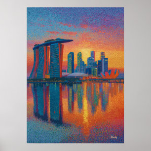 Poster Skyline pointilliste de Marina Bay Sands à Singapo