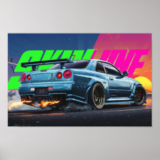Poster Skyline R34 Neon Drift