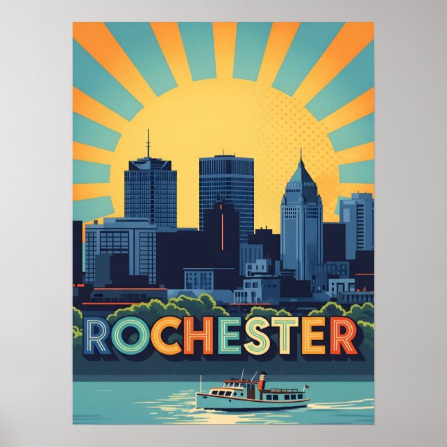 Poster Skyline Rochester dynamique au coucher du soleil (Devant)