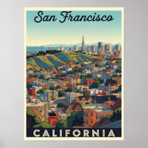 Poster Skyline San Francisco avec collines ondoyantes