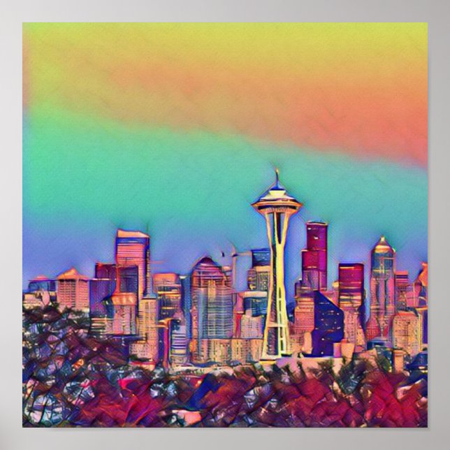 Poster Skyline Seattle Abstrait (Devant)