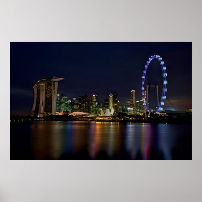 Poster Skyline Singapour Extraordinaire par nuit (Devant)