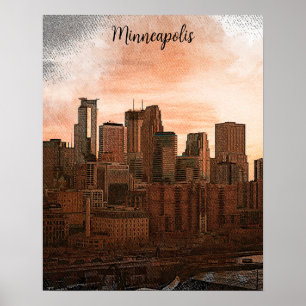 Poster Skyline vintage Minneapolis Minnesota