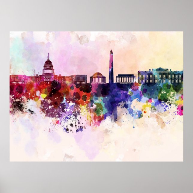 Poster Skyline Washington DC en aquarelle arrière - plan (Devant)