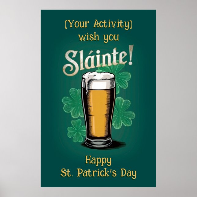 Poster Slàinte ! Saint Patrick's Day Pint of Beer on Gree (Devant)
