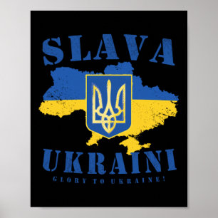 Poster Slava Ukraïni Drapeau ukrainien Tryzoub Gloire à l