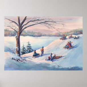 Poster SLEDS, ENFANTS & NEIGE par SHARON SHARPE