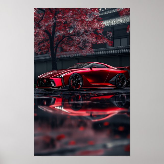 Poster Sleek Red Nissan GTR 2028 Concept Voiture Vue Côté (Devant)
