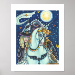 POSTER SLEEPER HOLLOW WITCH UNICORN OWL, HALLOWEEN IMAGIN
