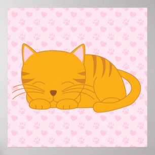 Poster Sleeping Orange Tabby Cat