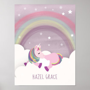 Poster Sleeping Unicorn Rainbow Nursery Art