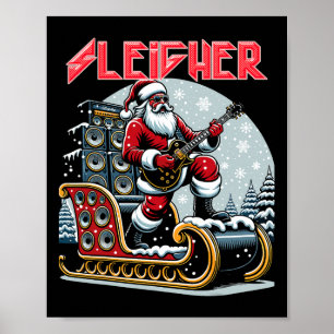 Poster Sleigher Hail Père Noël Lourd Metal Christmas Rock