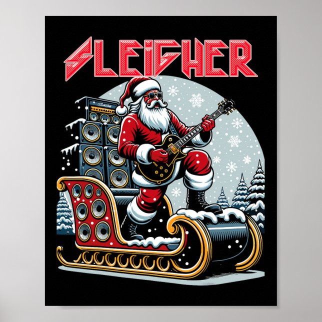 Poster Sleigher Hail Père Noël Lourd Metal Christmas Rock (Devant)