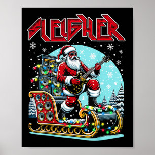 Poster Sleigher Hail Père Noël Lourd Metal Christmas Rock