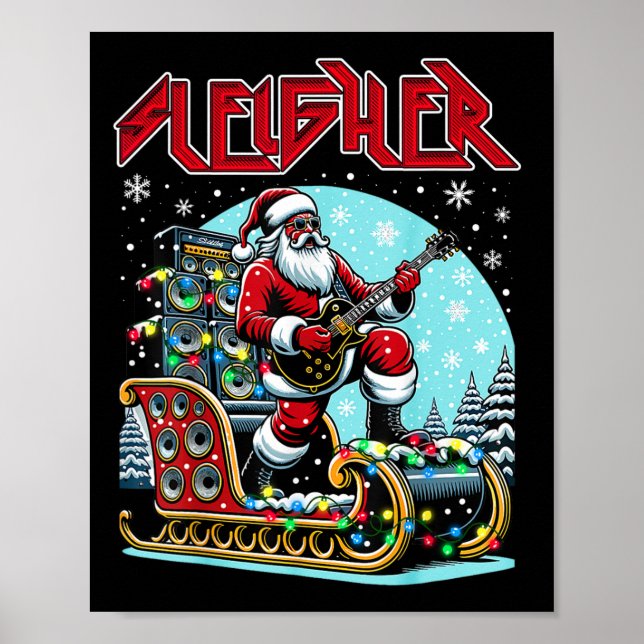 Poster Sleigher Hail Père Noël Lourd Metal Christmas Rock (Devant)