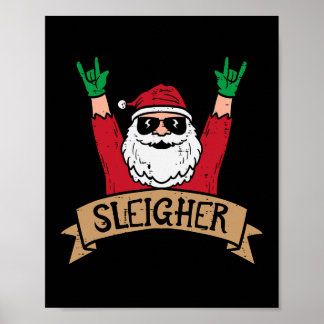 Poster Sleighter de Noël Père Noël Rock Xmas Rocker Homme
