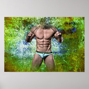 Poster SlipperyJoe's blanc musculaire sexy homme speedo n