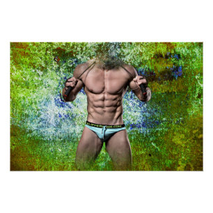 Poster SlipperyJoe's blanc musculaire sexy homme speedo n