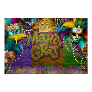 Poster SlipperyJoe's Mardi Gras Colliers de perles doublo
