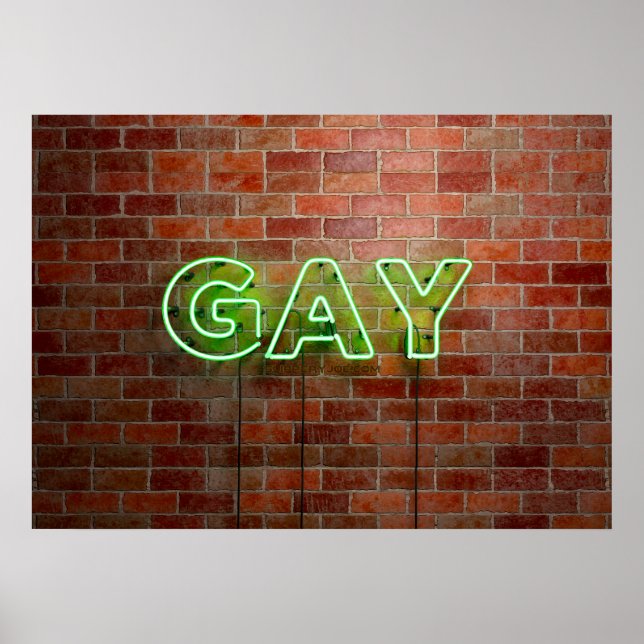Poster SlipperyJoe's neon Gay Sign mot de mur en briques  (Devant)
