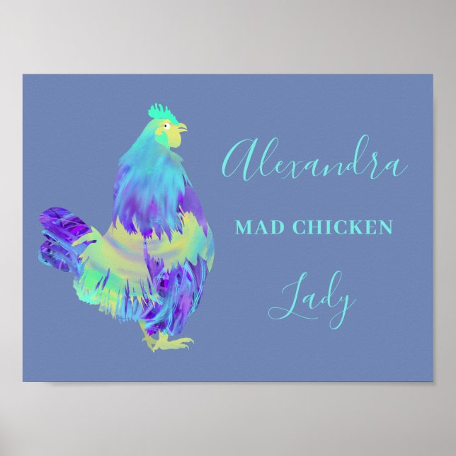 Poster Slogan de coq de dame de poulet fou (Devant)