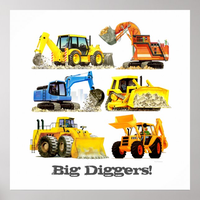 Poster Slogan personnalisé Big Diggers Camions de constru (Devant)