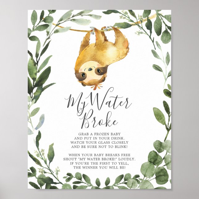 Poster Sloth Animaux Baby shower My Water Broke Signal (Devant)