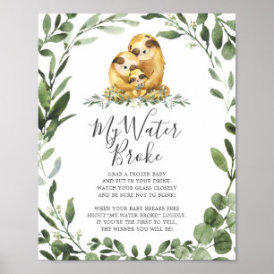 Poster Sloth Animaux Baby shower My Water Broke Signal