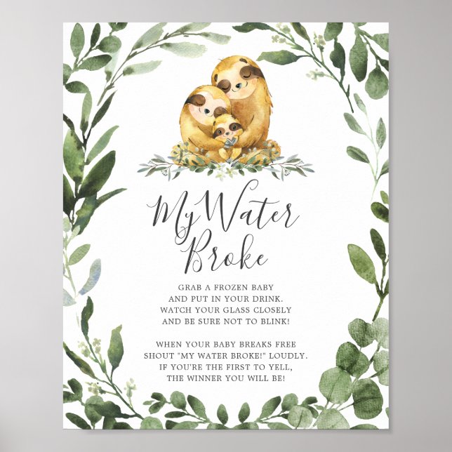 Poster Sloth Animaux Baby shower My Water Broke Signal (Devant)