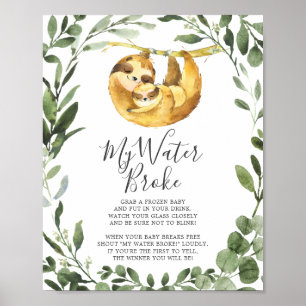 Poster Sloth Animaux Baby shower My Water Broke Signal
