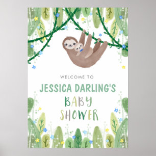Poster Sloth Baby Boy Bow Cravate douche Jungle Bienvenue
