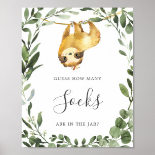 Poster Sloth Baby shower Devine Combien de Chaussettes Si